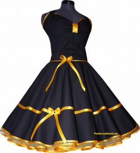 Schwarzes Rockabillykleid mit farbigen Bandakzent
